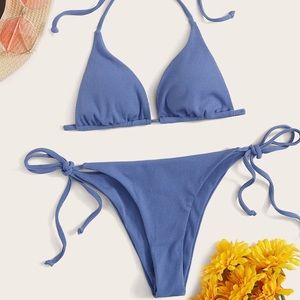 Women’s ribbed blue bikini - SHIEN